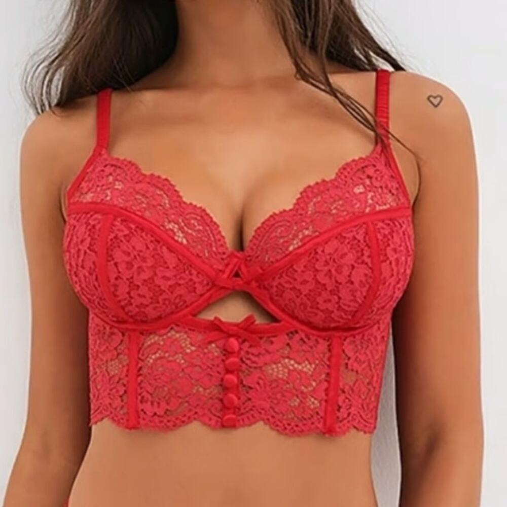 34C For Love & Lemons Red Creamsicle Lace Underwire Bra Romantic Coquette Sexy